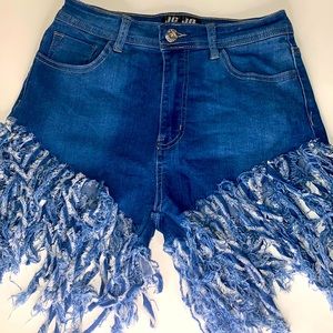Denim shingle shorts